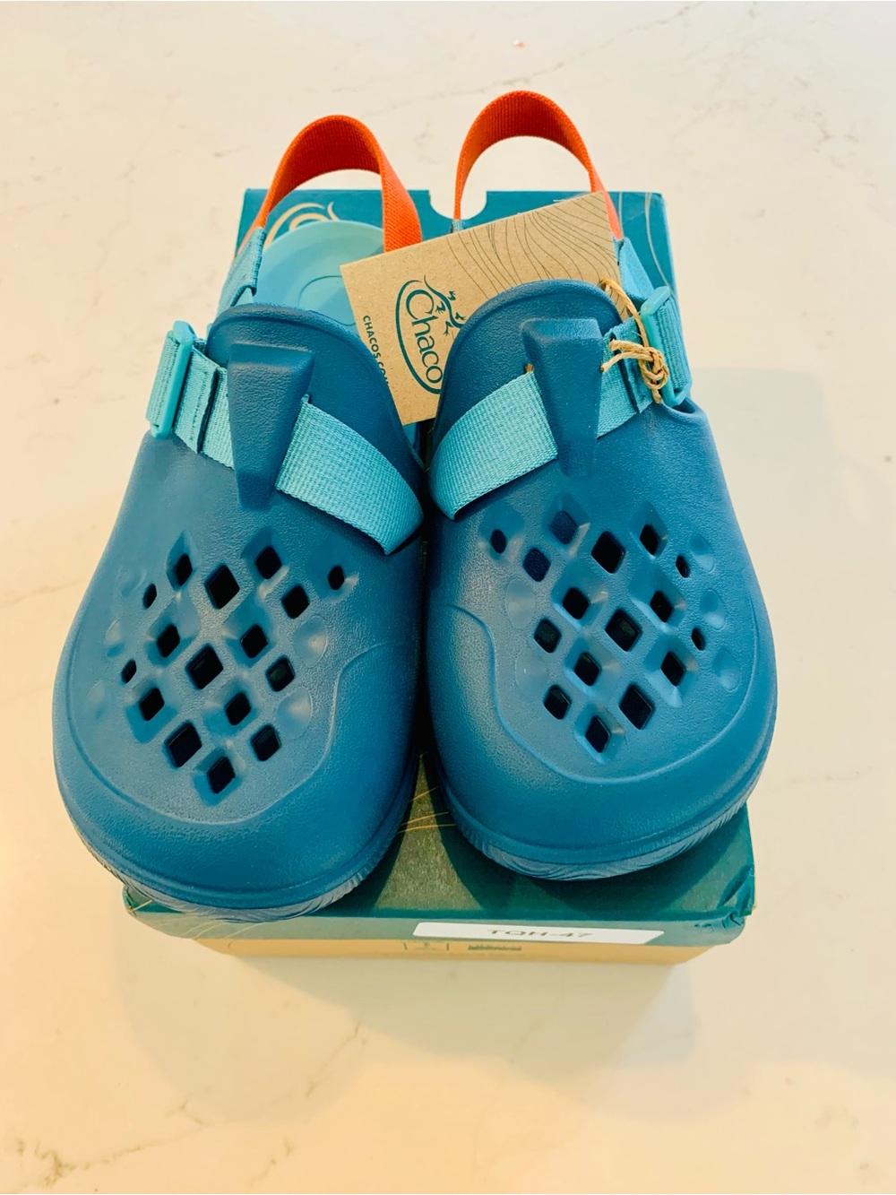 Chaco Chillos Clog Sandals Blue/Orange Adjustable Strap Hook & Loop US 9 EU 40